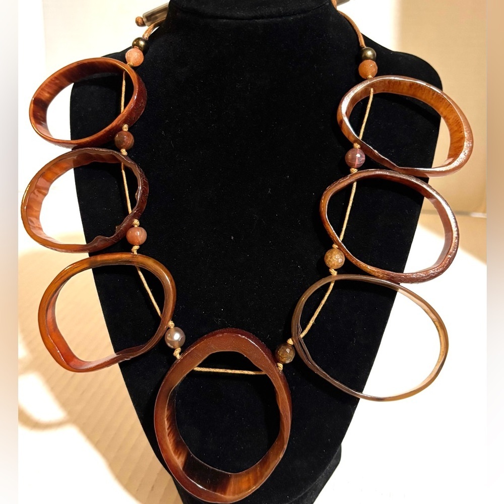 Bold Brown natural buffalo horn Hoop Statement Necklace - Women Jewelry